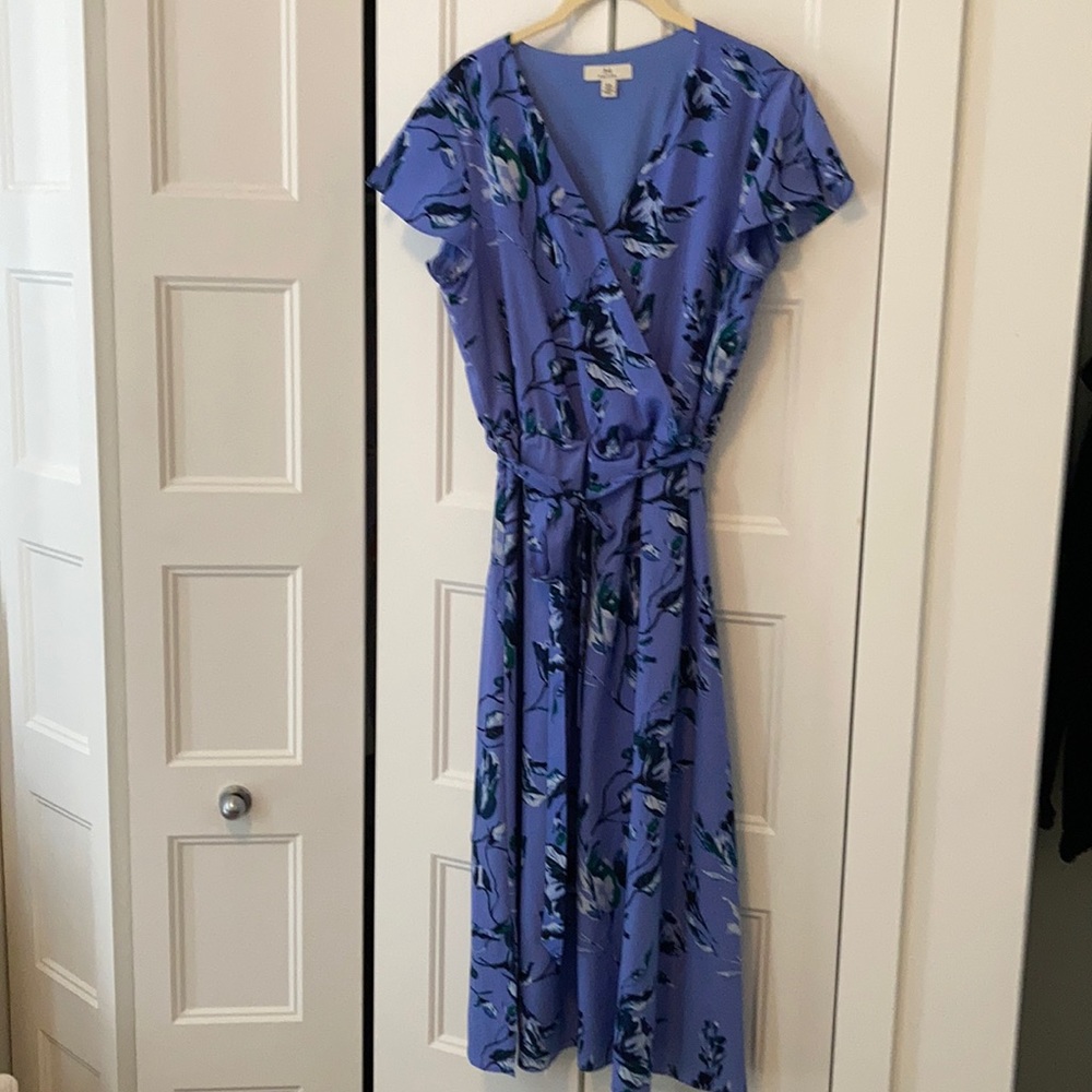 Blue floral faux wrap dress